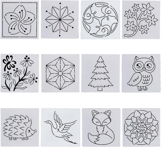 FREEBLOSS Sashiko Stencil Christmas Tree Embroidery Patterns Stencils for Drawing Sashiko Template for Hand Quilting and Embroidery Sashiko Stencils Acrylic 14x14cm