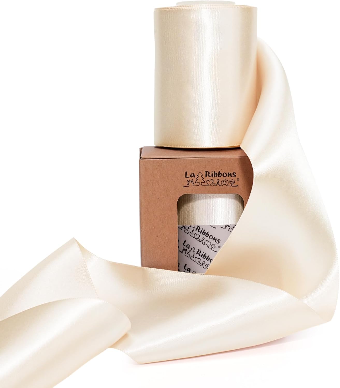 LaRibbons Nude Satin Ribbon 3 Inch 10 Yards Double Faced Luxury Nude Silk Ribbon for Gift Wrapping Flower Bouquets Bow Christmas Wedding Party Decoration