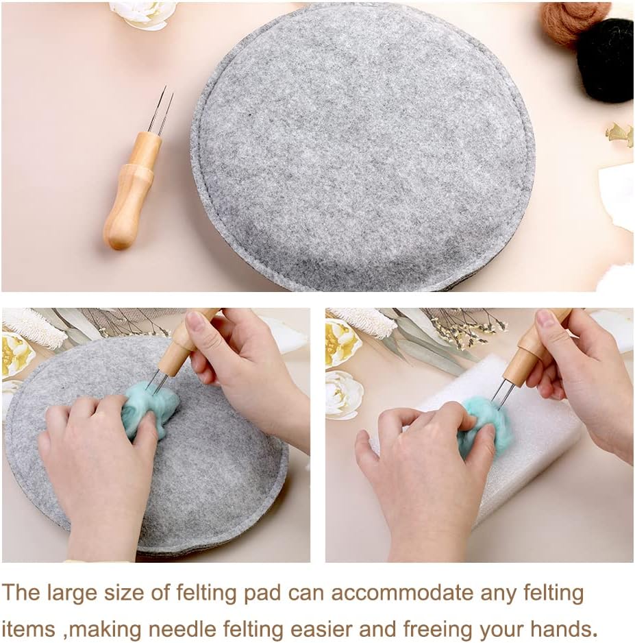 WONVOC Needle Felting Pad, 9.44 x 9.44 x 1.38 Inch, Grey Sponge Needle Felting Mat with Felting Needle Tool with 3 Needles Accommodates Any Felting Project