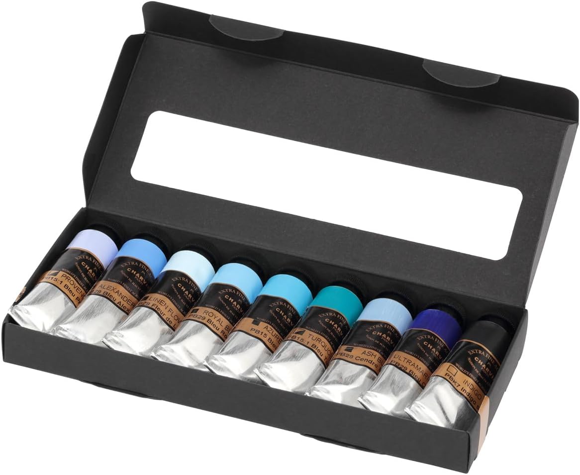 Charvin Extra Fine Professional Acrylic Paint Set for Artists, Blue Shades - Bonjour Set of 9, 20 ml Tubes, Triple-Milled, Lightfast Pigments, Artist Acrylic Paints in Nature-Inspired Hues