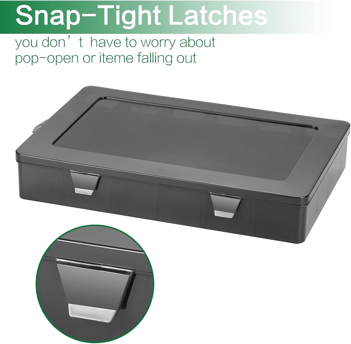 Large 24 Grids Plastic Organizer Box Adjustable Dividers,Clear Storage Box for Jewelry, Art DIY Crafts, Washi Tapes, Beads and Small Parts(Black, 1Pack)