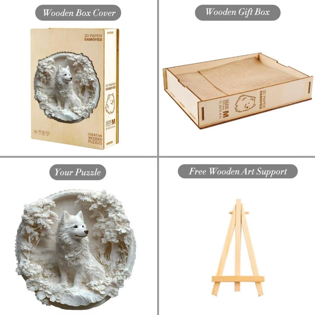 Wooden Puzzles Adults, 3D Paper Samoyed Dog Wooden Puzzles 295 Pieces, Unique Animal Shaped Wood Challenging Jigsaw Puzzles Gifts for Adults, 13.4x13.1in