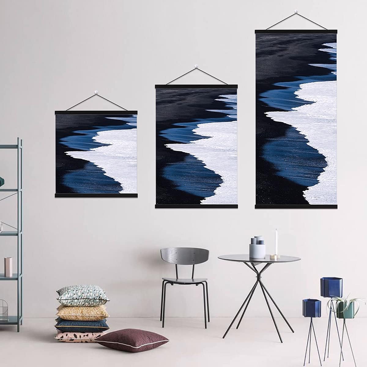 Ywlake Magnetic Poster Hanger, Poster Frame Wood Wooden Magnet Print Posters Dowel Scroll Hanger Hangers Hanging Kit for Walls Map Canvas Artwork (Black, 55"/140cm)