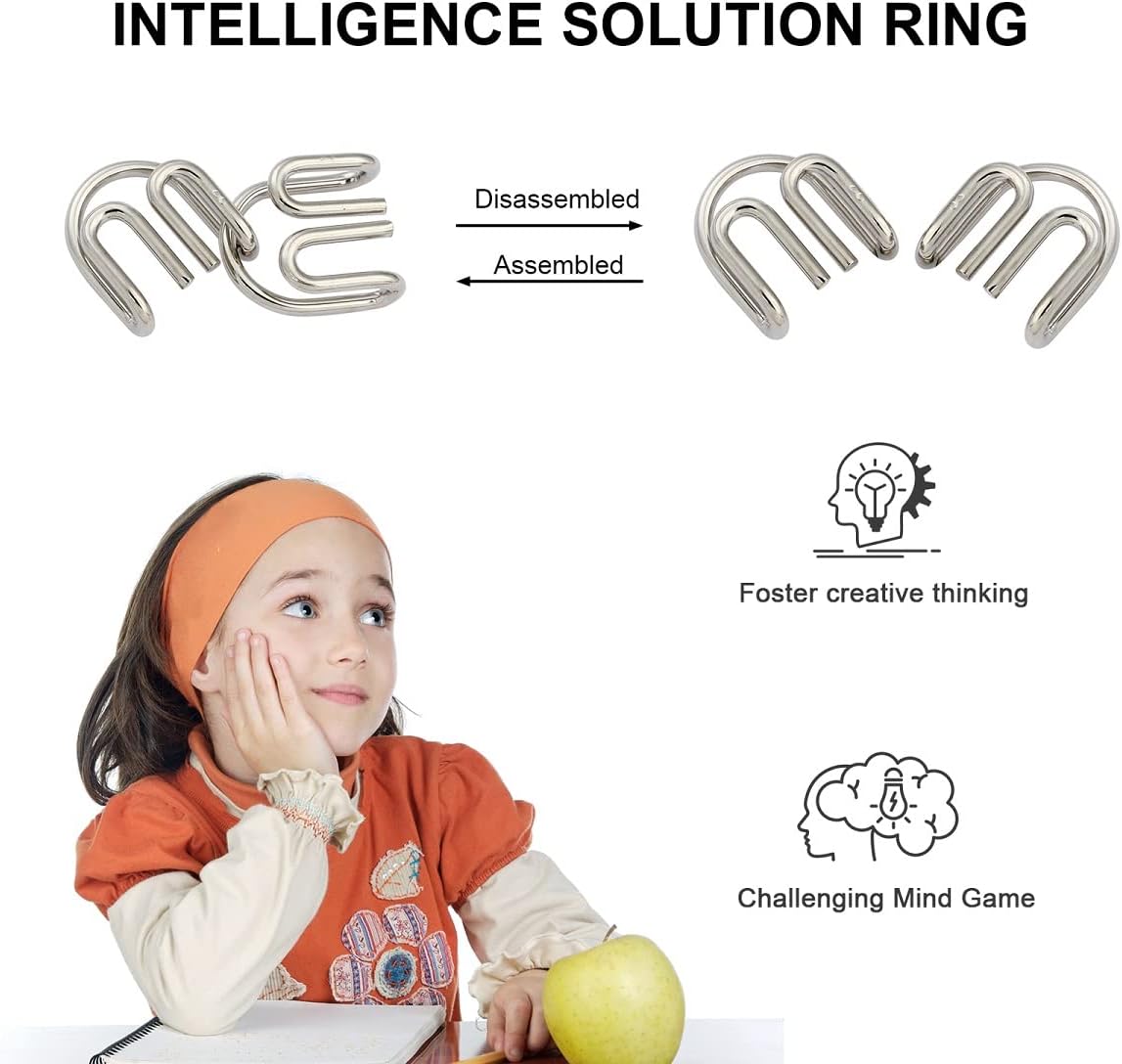 IQ Toys-AB A+B Test Mind Game Brain Teaser Wire Magic Trick Toy IQ Puzzle Set (Pack of 16), Metallic