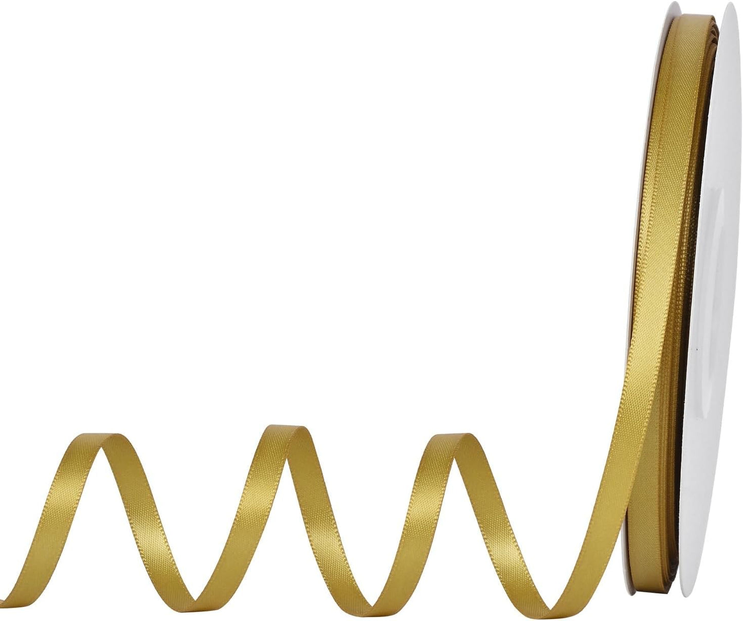 YAMA Gold Double Faced Satin Ribbon 1/4 Inch 25 Yards, Thin Gold Christmas Ribbon for Christmas Tree Gift Wrapping Crafts Party Decoration