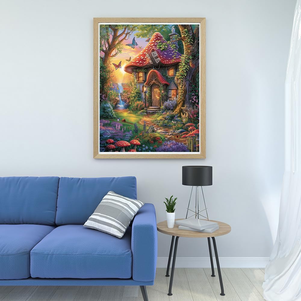 Art Crafts 14ct Counted Cross Stitch Patterns Kits Mushroom House Butterflies Printed Stamped Cross Stitch Kits for Adults Needlepoint Kits (Mushroom House Butterflies)