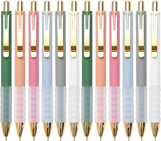 Linbsunne Ballpoint Pens Black Medium Point 1mm with Super Soft Grip Ball Point Pen for Men Women Retractable(gold-6x2 pcs)