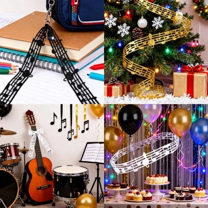 Black Music Note Ribbon Grosgrain Ribbon Notation Craft Music Accessories Trim for Homecoming Mum Supplies Christmas (20 Yards/Roll)