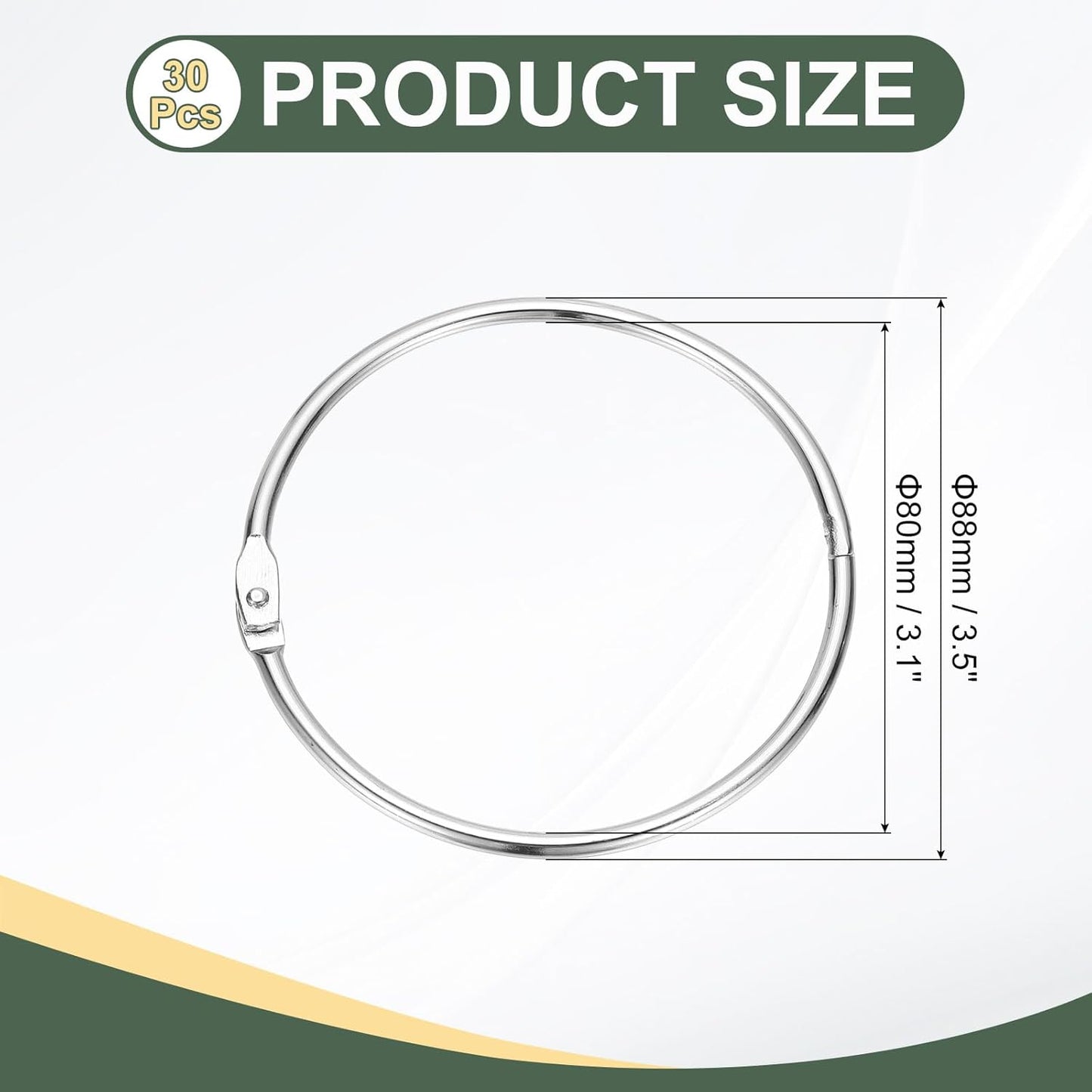 PATIKIL 3.1" x 3.5" Loose Leaf Binder Rings, 30 Pcs Metal Book Rings Nickel Keychain Ring for Paper Index Cards Flash Card Notebook Rings Office Home Book Binder, Silver Tone