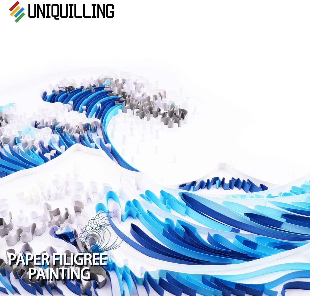 Uniquilling Quilling Kit Paper Quilling Kit for Adults Beginner, Handmade DIY Craft Quilling Paper Filigree Painting Kit Tools, Room Wall Art Decor Gifts, 16 * 20-inch Great Wave Off Kanagawa (Basic)