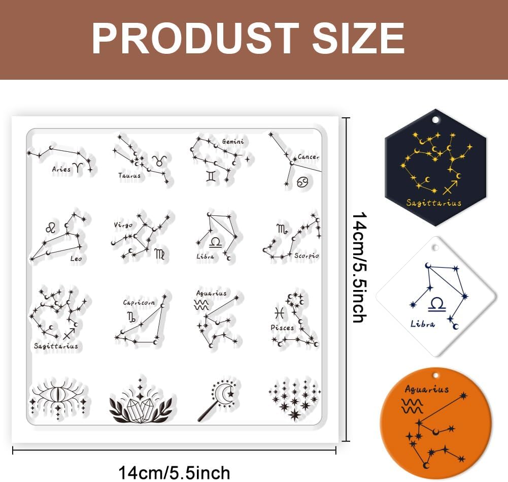 CHGCRAFT Polymer Clay Texture Sheets Constellations Clay Texture Mat Silicone Texture Stamp Clay Modeling Pattern Pad Silicone Clay Texture Mat for Jewelry Earring Making 5.5x5.5inch