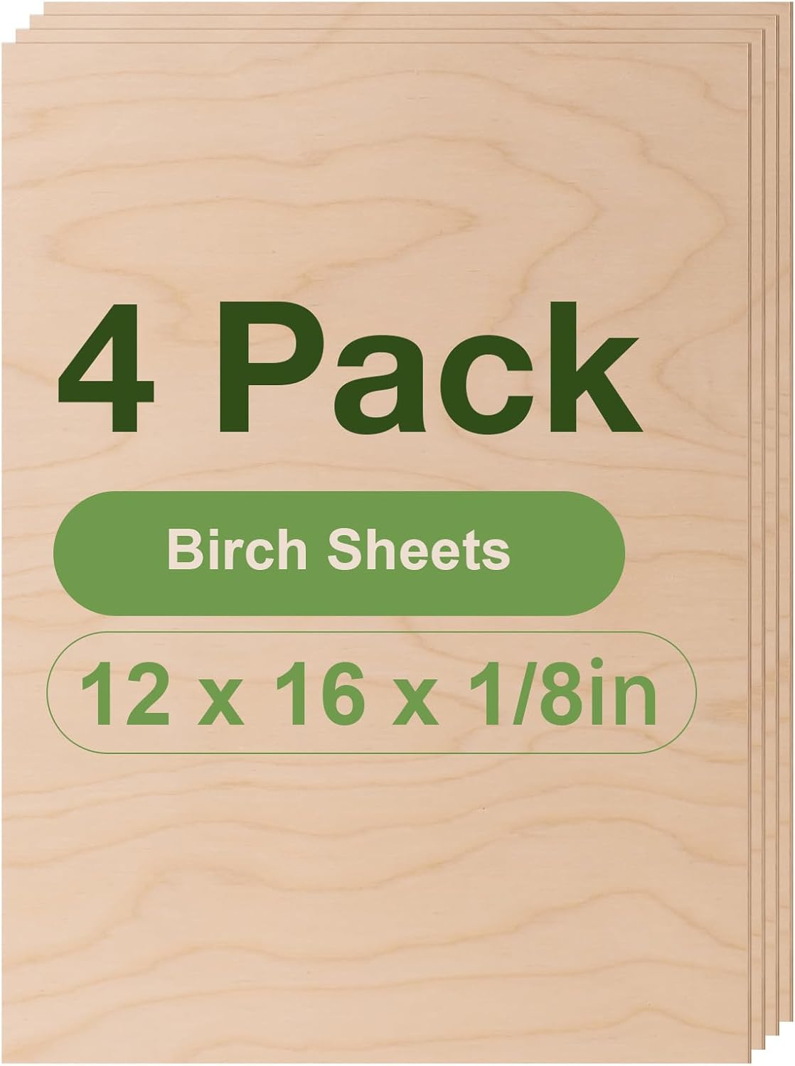 4 Pack Birch Plywood Sheets, 12 x 16 x 1/8 Inch, 3mm Plywood for Laser Cutting, Thin Unfinished Wood Sheets for Architectural Models, Wood Burning and DIY Wood Crafts