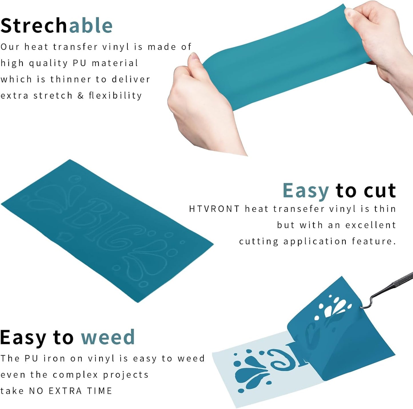 HTVRONT Teal Heat Transfer Vinyl - 24 Pack 12"x12" Iron on Vinyl Sheets for T-Shirt (1 PTFE Sheet Included), Teal PU HTV Vinyl Easy to Cut & Weed for Heat Vinyl Design