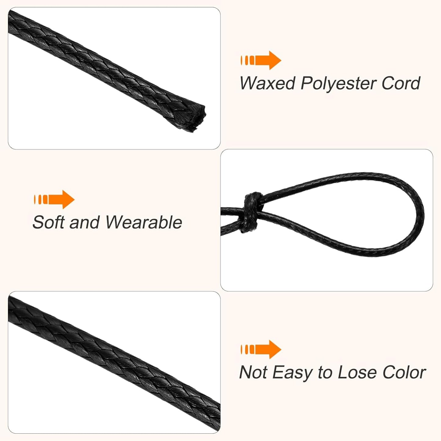 MECCANIXITY Waxed Cord 1.5mm Waxed Thread 87 Yard Wax String Leather Cord for Bracelet Making, Necklaces, Beading, Jewelry Making and DIY Crafts(Black)