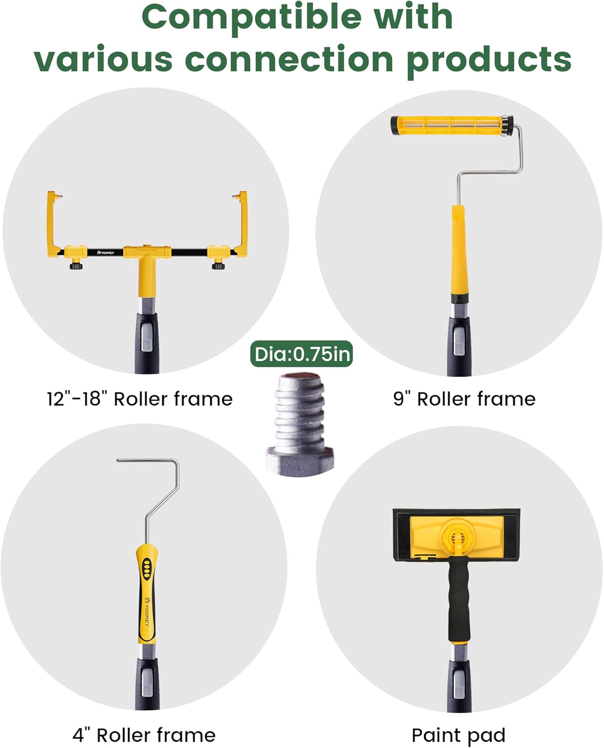 VOOMEY 3-5.9 ft (0.95-1.8m) Dual Extending 50 Point Adjustable Extension Pole for Paint Roller Frames | Heavy-Duty Telescopic Extension Pole | Multi-Purpose Tool for Dusting, Painting & Mores
