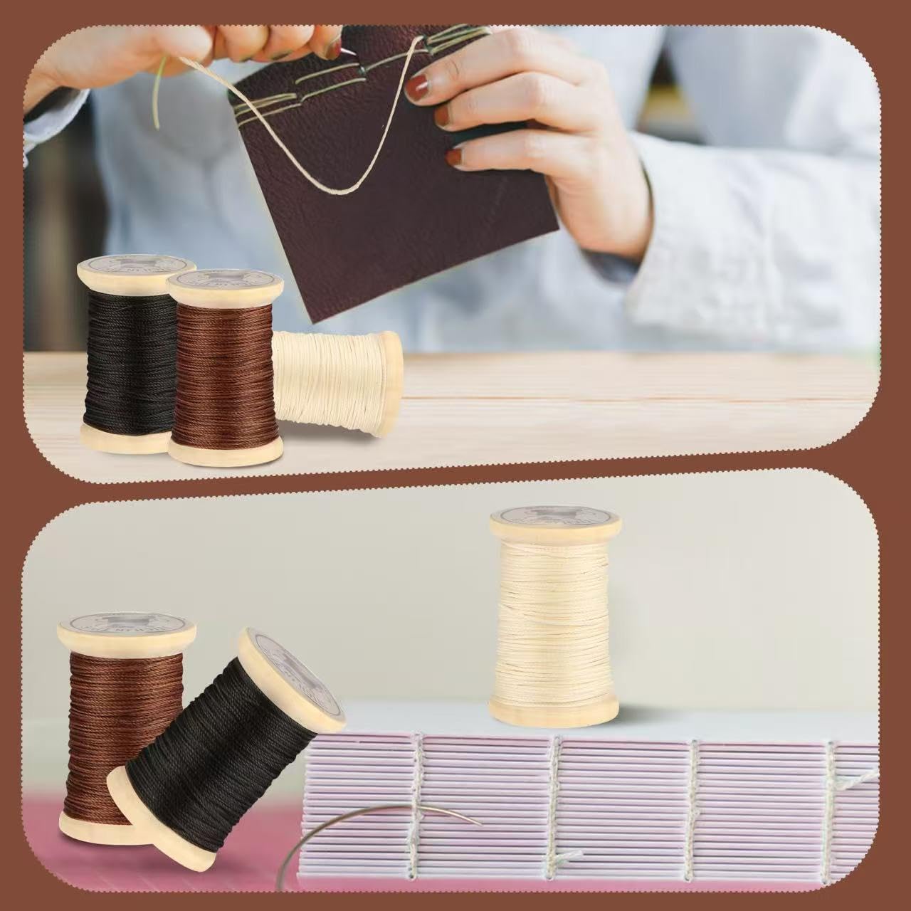 Natural Waxed Thread, 0.55mm/0.8mm, Wax Thread for Handcrafted Wrapping, Sewing, Bookbinding, Leather Threads, Beginners Craft DIY, Hemp Cord (Black/Brown/White, 0.8mm/16 Yards)