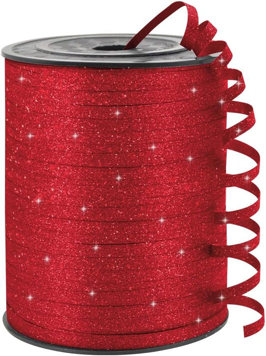 Red Glitter Curling Ribbon, 1/5" Wide x 500 Yards Christmas Curling Ribbons for Gift Wrapping, Party Decoration, Balloon String, Crafting, Balloon Ribbons for Florist Flower (1 Roll)