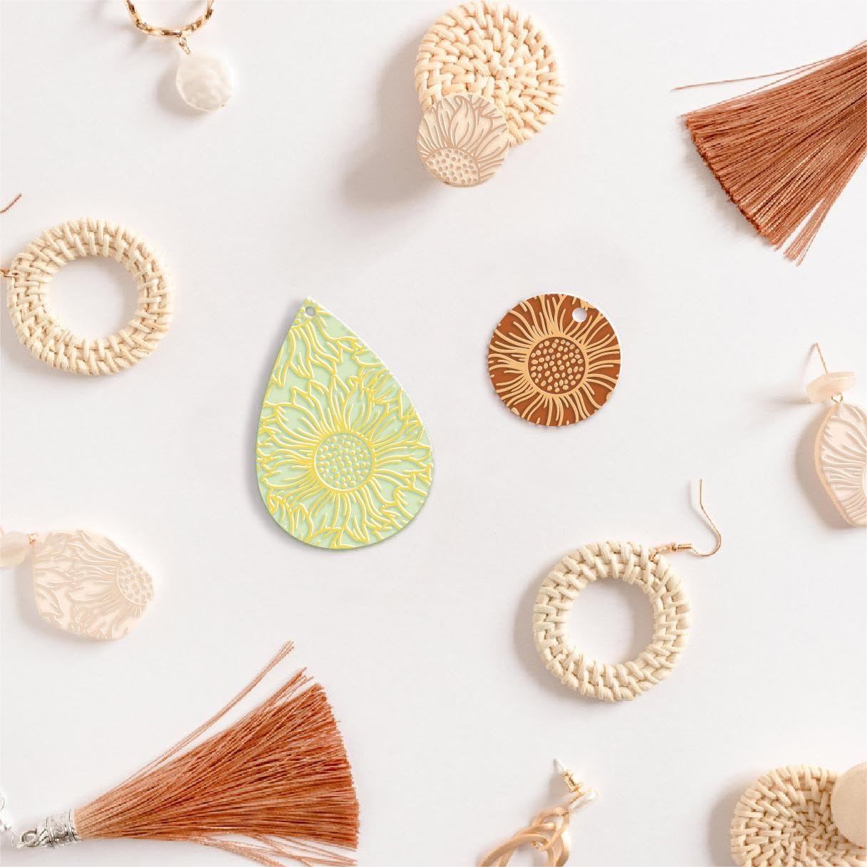 Arbuya Polymer Clay Sunflower Texture Sheets for Earring Jewelry Making, Clay Floral Texture Mat for Polymer Clay Projects Polymer Clay Stamps Earrings Tools