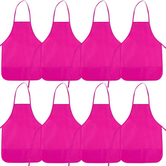 8 Pcs Kids Apron Painting Aprons for Kids Art Smocks Paint Apron Bulk for Painting Classroom Activity Kitchen Crafts Party Supplies(Rose Red)