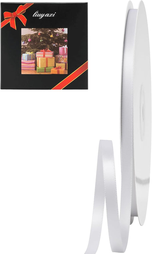LIUYAXI White Double Faced Satin Ribbon, 1/4" X Continuous 50 Yards, Thin Ribbons Perfect for Gift Wrapping Wedding Invitation Card Tag Floral Arrangement Craft