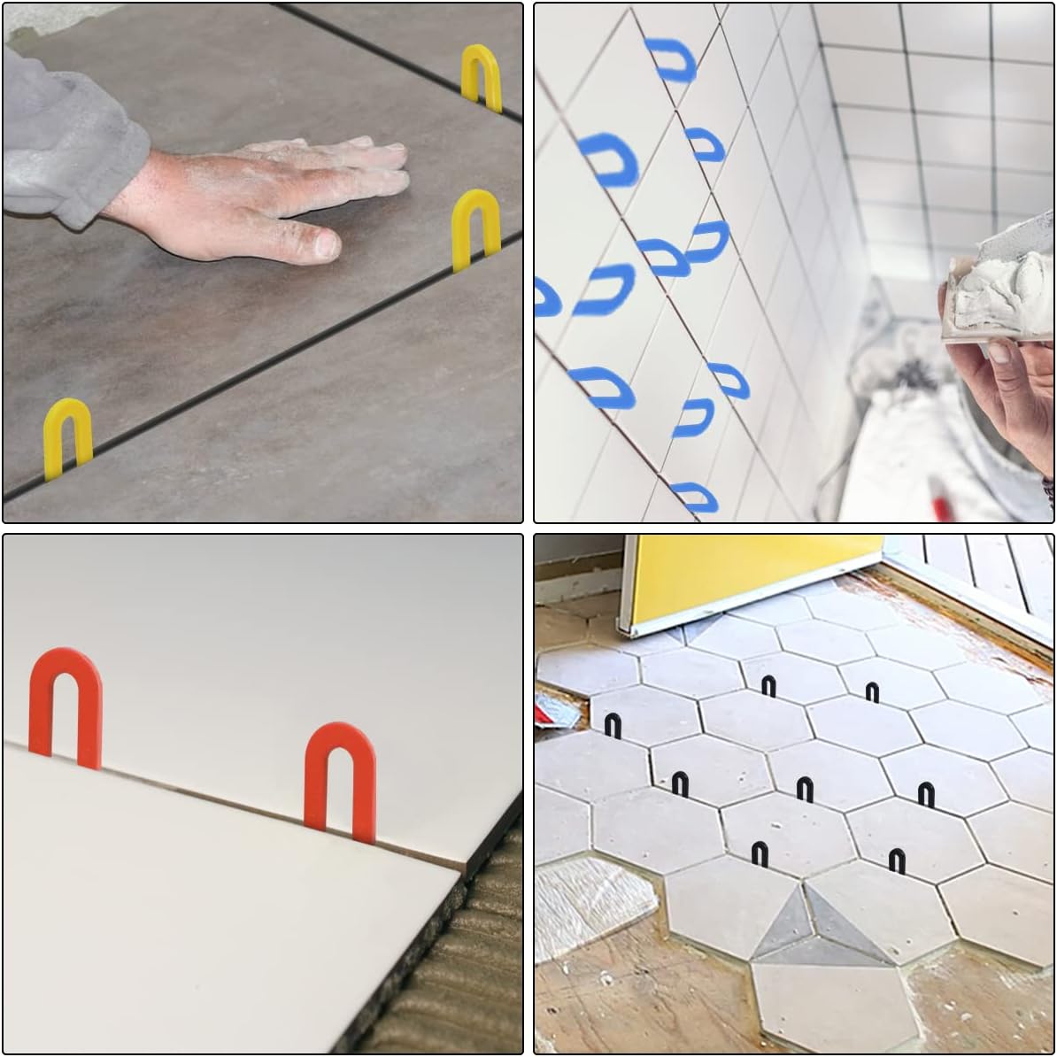 DGSL Tile Leveling System Tile Spacers 1/16+1/8+3/16+1/4 Inch, 400 pieces Horseshoe Shim U Shape Plastic Tile Leveling Clips for Various Types of Tile Leveling