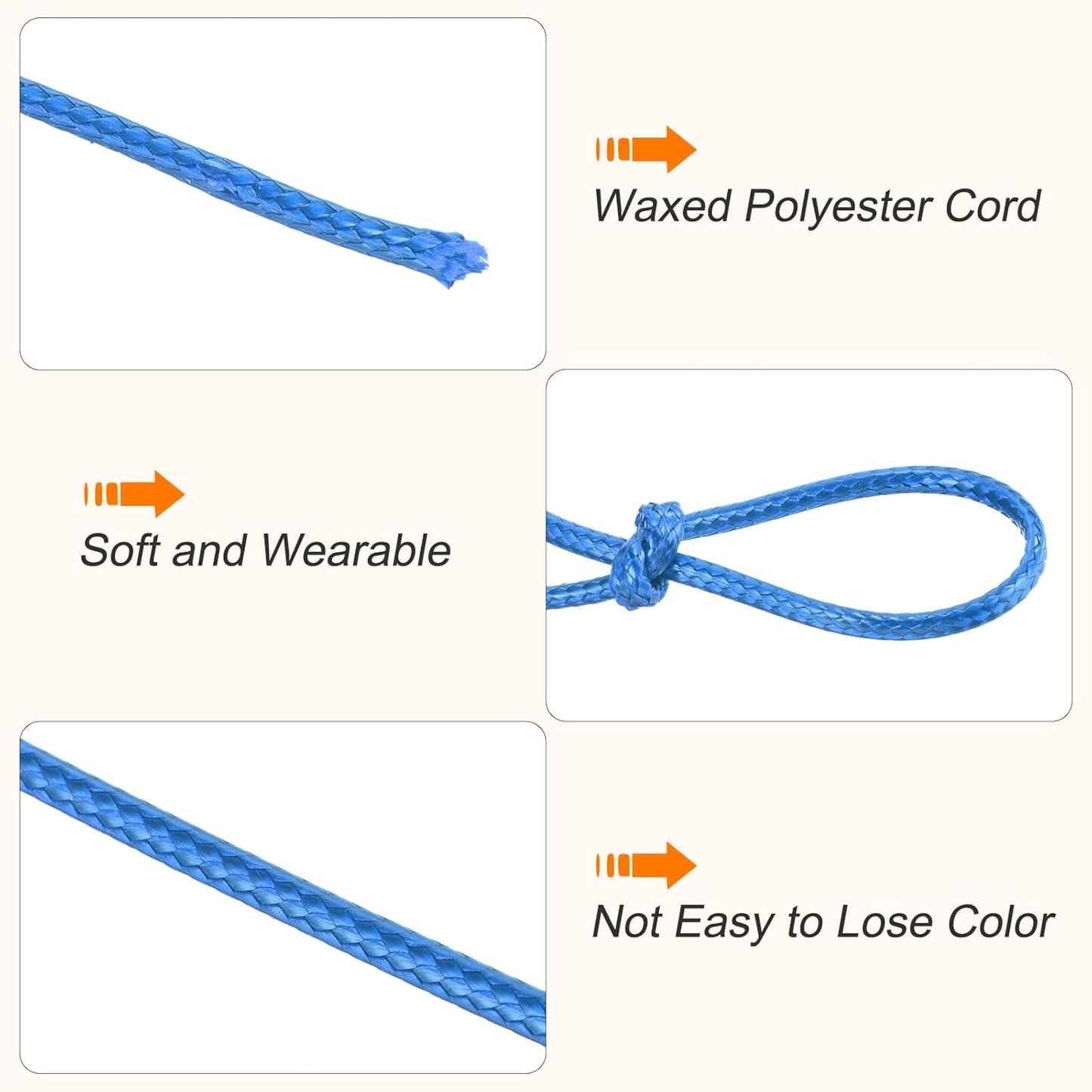 MECCANIXITY Waxed Cord 2mm Waxed Polyester Cord 98 Yard Wax String for Bracelet Making, Necklaces, Beading, Jewelry Making and DIY Crafts(Bright Blue)