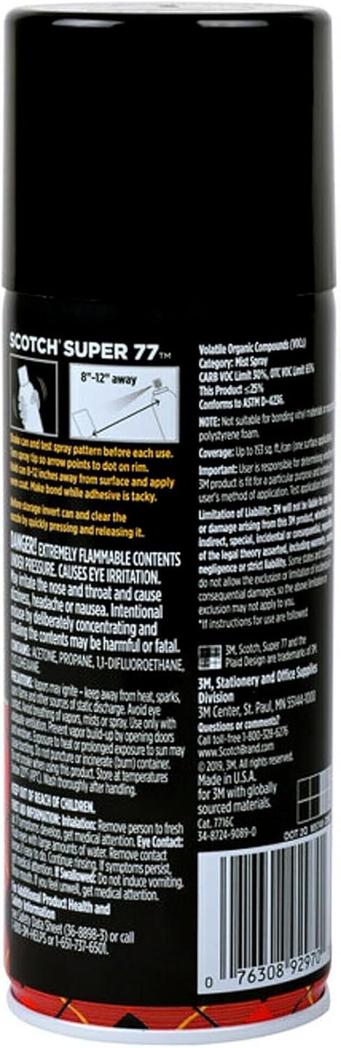 Scotch Super 77 Multipurpose Adhesive Spray, Bonds to Fabric, Cardboard, Plastic, Metal, Wood, Felt, and More, 10.7 Ounces (7716)