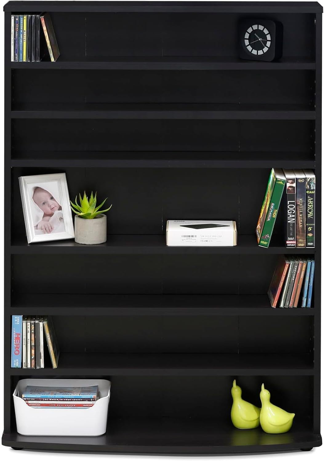 Adjustable Shelves Multimedia Storage Tower Rack with Spacious Media Organization, Durable Design, Versatile Rack for DVDs, CDs, Games, and More Espresso/6 Tier