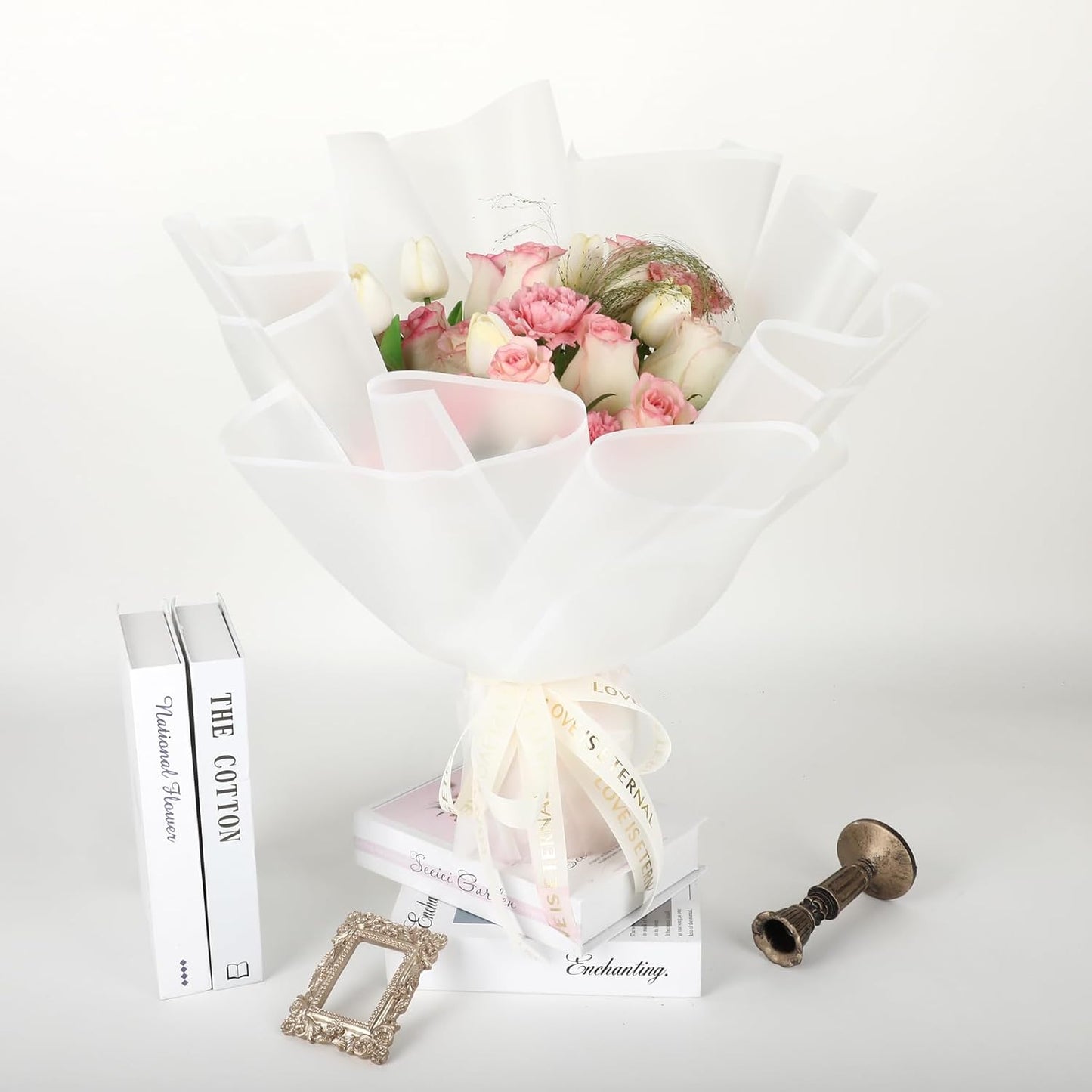 FUHITIM 20 Sheets Flower Wrapping Paper - Waterproof Floral Bouquet Packaging Paper for DIY Crafts，Florist Supplies Packaging Paper for Wedding Birthday Gift (Translucent White)