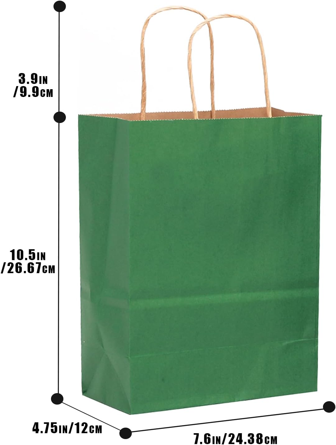 qiqee 32-Packs Deep Green Paper Gift Bags with Handles Bulk 7.6"x4.75"x10.5" Medium Size Gift Bags Multiple Uses