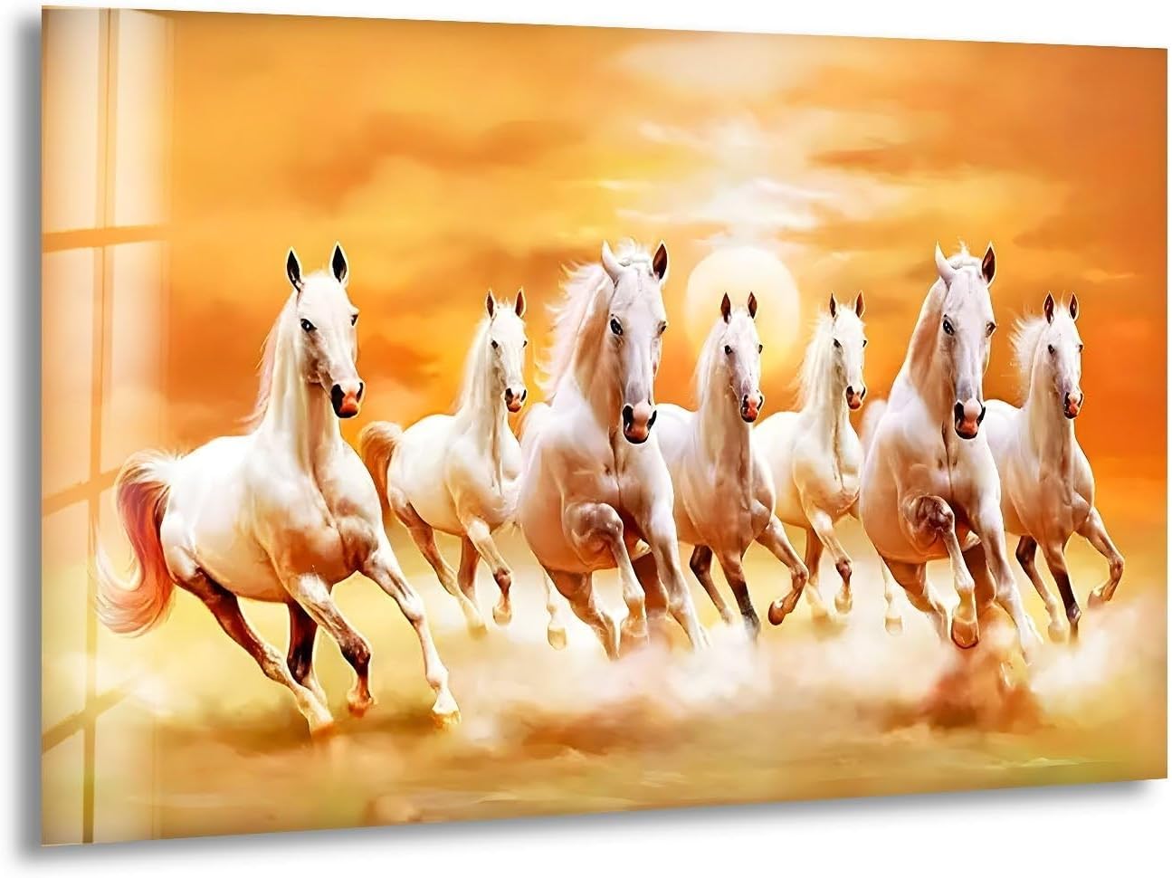 My Photostation.com Round 31,5'' White Horses Running on Sunset Glass Wall ArtTempered Glass Printing Wall Decor Large Wall Art Wall Hangings
