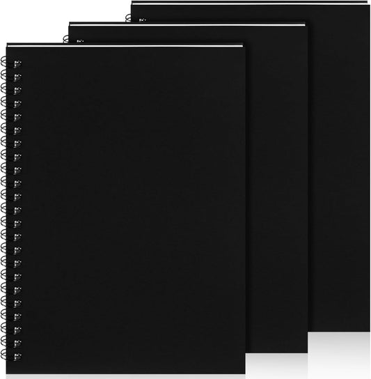 Yahenda 3 Pcs Spiral Notebook Bulk A5 Journal Lined 8.3'' x 5.5'' Writing Composition Paper Small Notepad Subject Notebook for Students Office Business Back to School Supplies (Black)