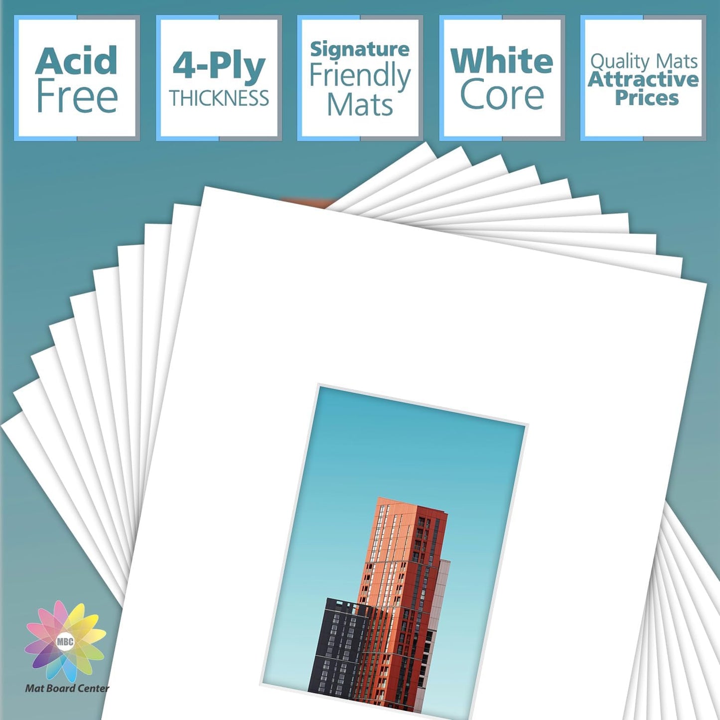 MBC Mat Board Center, 10 Pack 11x14 for 5x7 White Picture Mats Frame Mattes, Bevel Cut, Acid Free, 4-ply Thickness