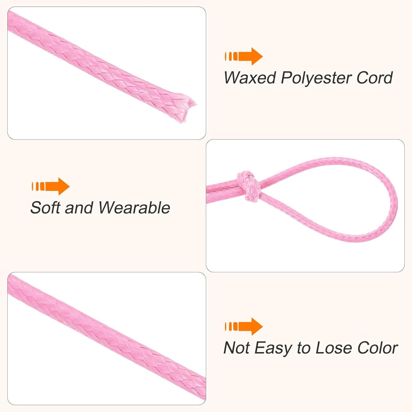 MECCANIXITY Waxed Cord 1.5mm Waxed Thread 87 Yard Wax String Leather Cord for Bracelet Making, Necklaces, Beading, Jewelry Making and DIY Crafts(Pink)