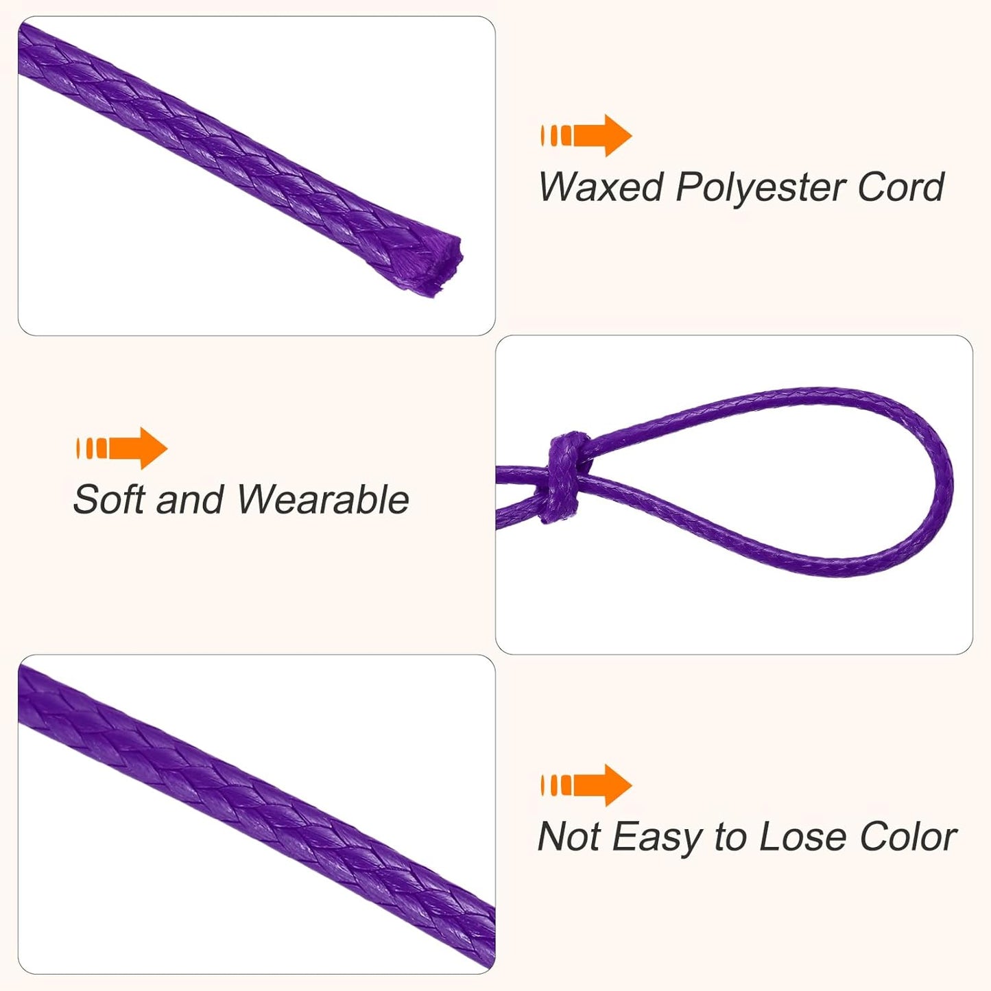 MECCANIXITY Waxed Cord 1.5mm Waxed Thread 87 Yard Wax String Leather Cord for Bracelet Making, Necklaces, Beading, Jewelry Making and DIY Crafts(Dark Purple)