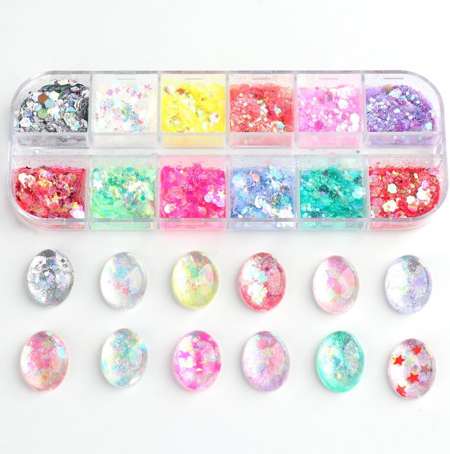 12 Colors Bling Mermaid Nail Glitter Sequins 3D Holographic Nail Glitter Flakes Hexagon Chameleon Chunky Glitter for Nail Art Sequins Mixed Iridescent Nail Flakes for Women DIY Shiny Nail Decoration