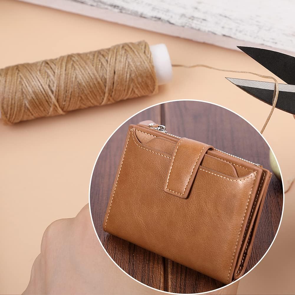 Ftyiwu Waxed Thread, Upholstery Needle and Thread 32 Yards with 7PCS Hand Sewing Needles for Home Upholstery Carpet Canvas Repair Leather Sewing (Khaki)