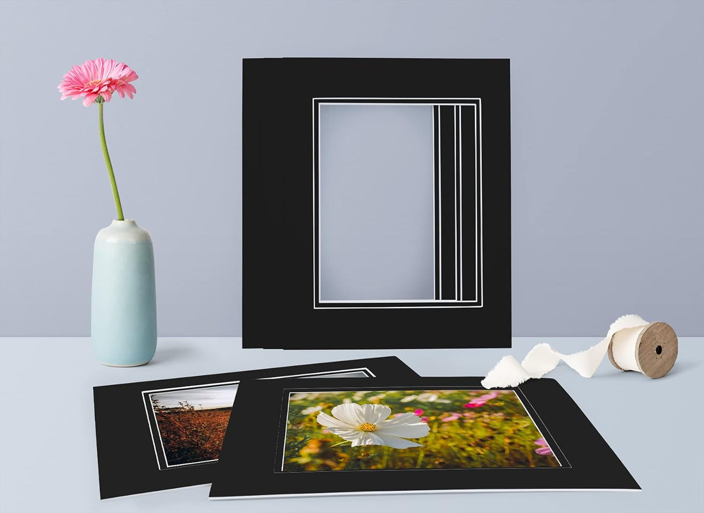 Golden State Art, 11x14 Double Mats for 8x10 - for Photos, Pictures, Frames - Acid-Free, 5 Pack, Black Over Black