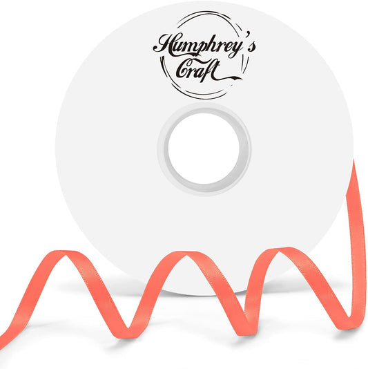 Humphrey's Craft 1/4 Inch Neon Orange Double Faced Satin Ribbon - 50 Yards Variety of Color for Crafts Gift Wrapping DIY Bows Bouquet Decoration Sewing Christmas Tree Wedding and Invitation Card.