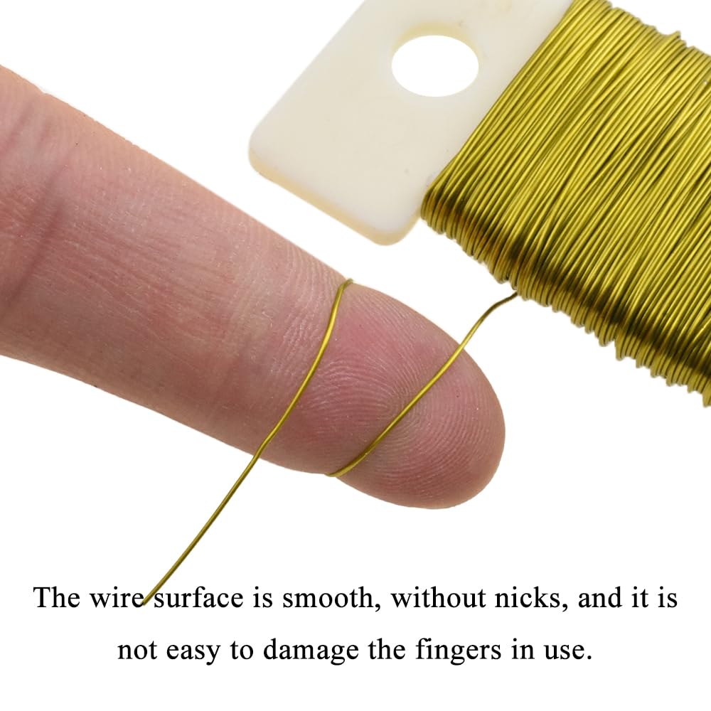 HAHIYO 26Gauge Golden Metal Floral Wire - 1 Roll, 38 Yards (115 Feet) - Flexible Paddle Wire for Craft, Christmas Wreath, Flower Arrangement, Bouquet Wrapping, Wedding, DIY