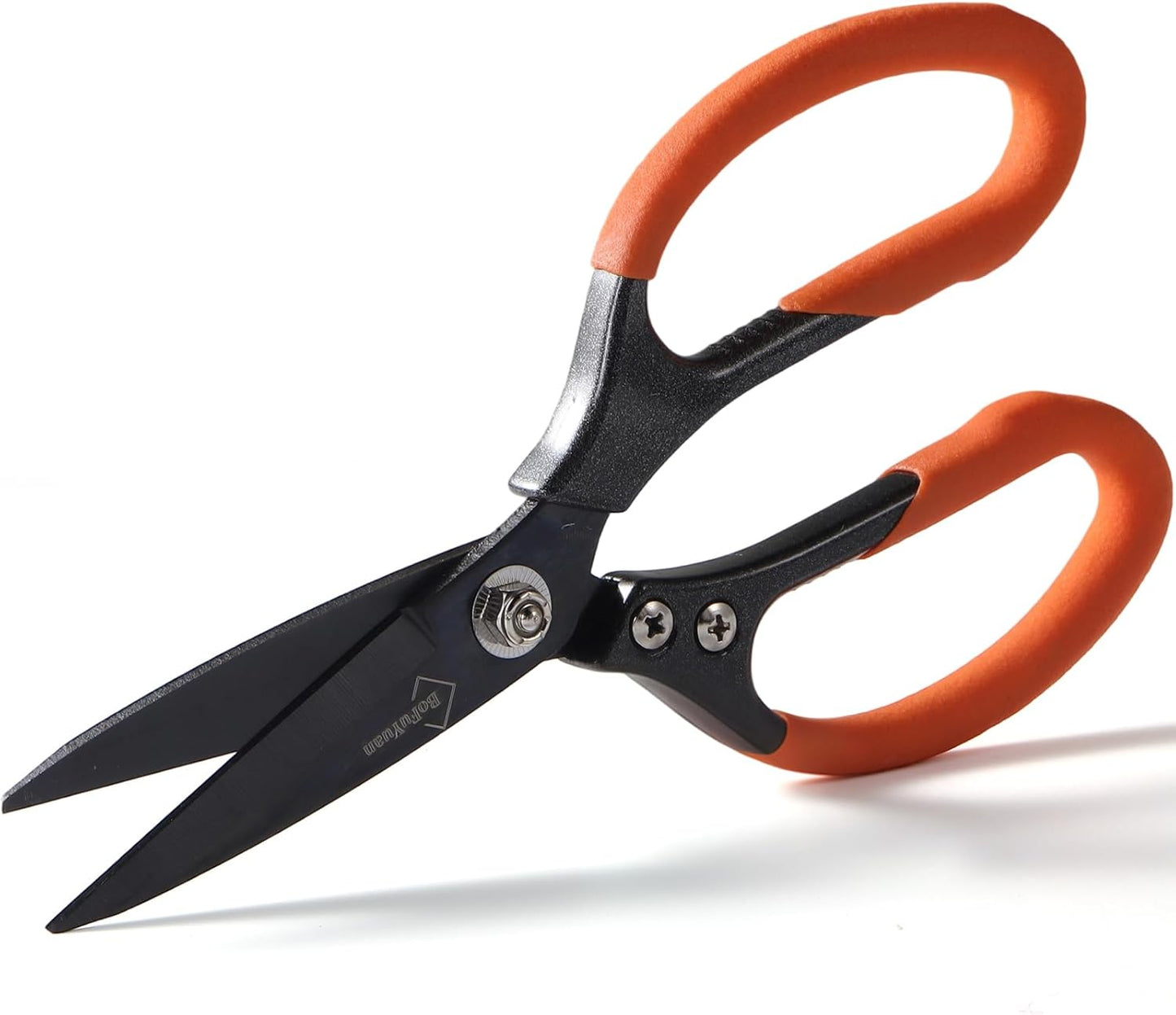 Heavy Duty All Purpose Scissors, Stainless Steel Blades, Black Orange Comfort Grip Handle, 8.5 Inch Professional Multipurpose Utility Sharp Shears for Kitchen, Garden, Office, Craft, Sewing