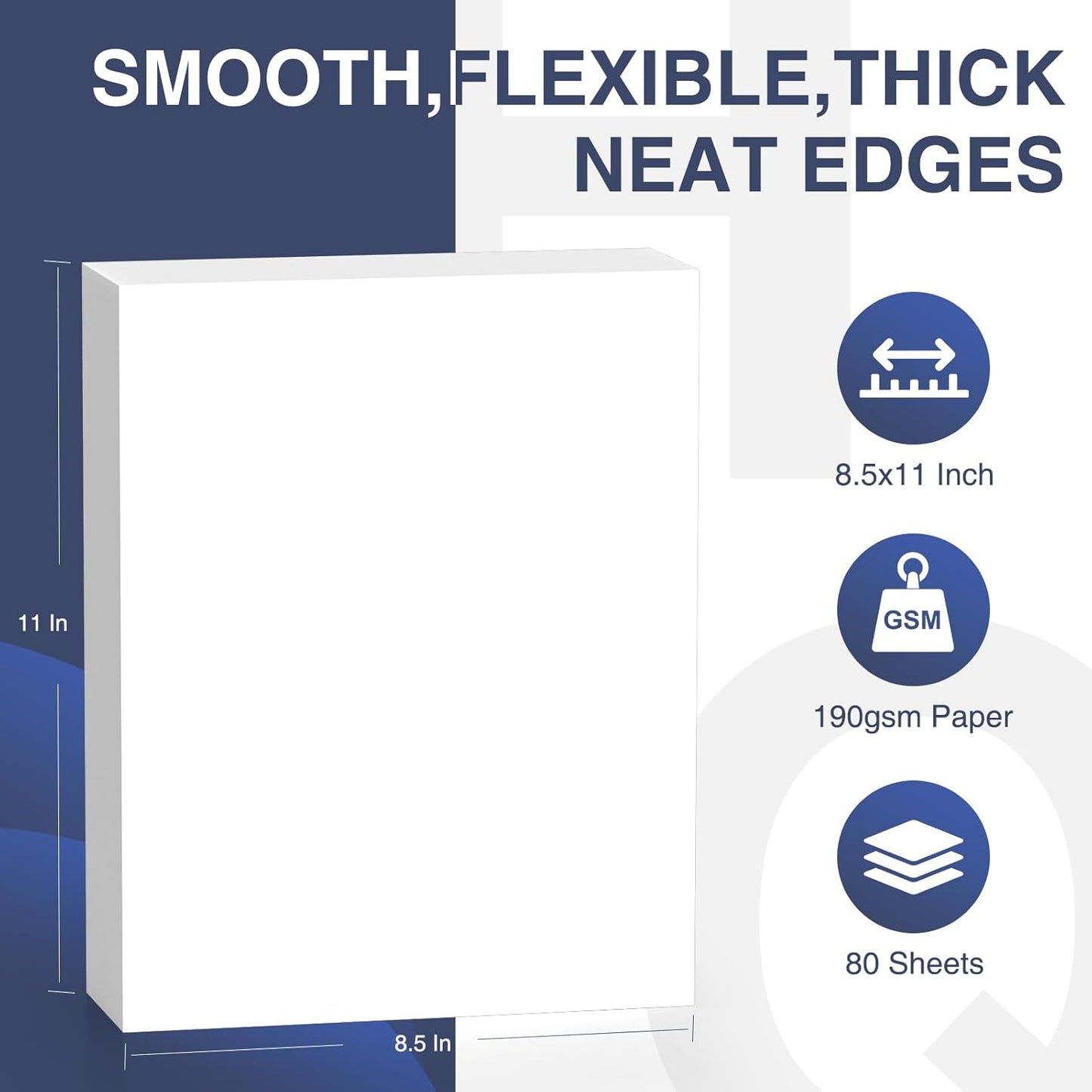 Cardstock 8.5 x 11 Inch 80 Sheets 190 gsm Heavyweight Card Stock Paper White Cardstock Printer Paper Perfect for Wedding Invitations, DIY Cards, Postcards, Photos, Art and Crafts