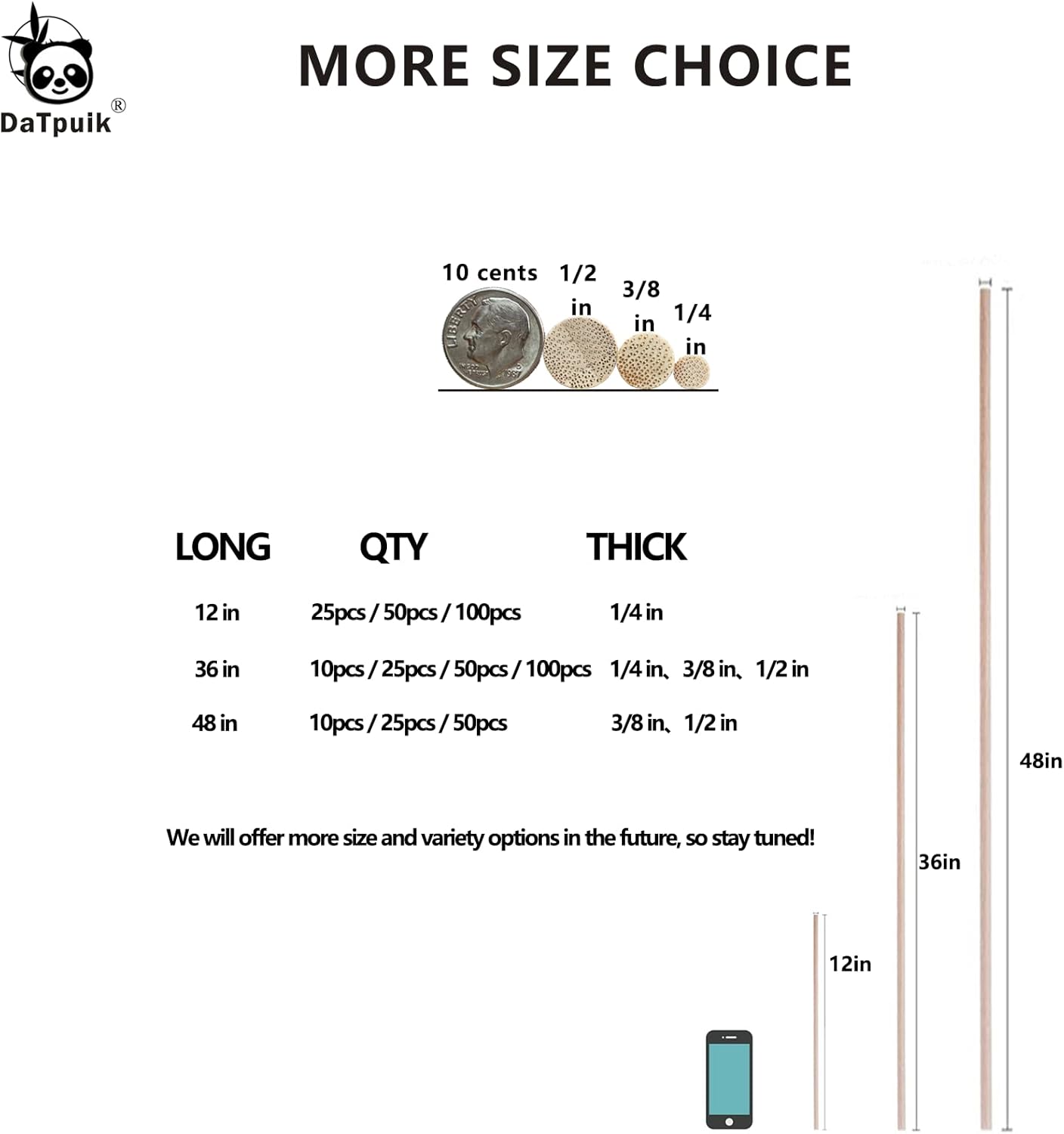 1/2 x 48 Inch 50 PCS Dowel Rods Wood Sticks Wooden Dowel Rods - Unfinished Bamboo Sticks - for Crafts and DIYers