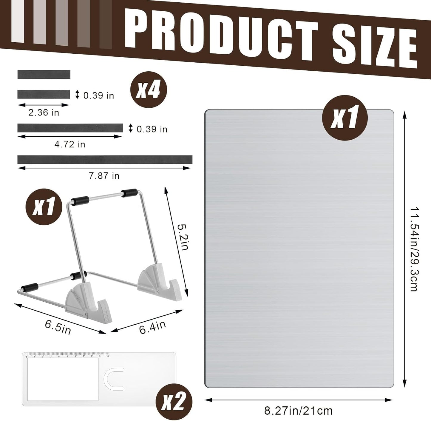 Flutesan 8 Pcs Cross Stitch Accessories and Tools 11.5 x 4.7 Inch Metal Magnet Board Chart Knitting Pattern Holder 2 Bookmark Magnifier with Ruler 1 Bracket 4 Magnet Strips for Crafts Work Supplies