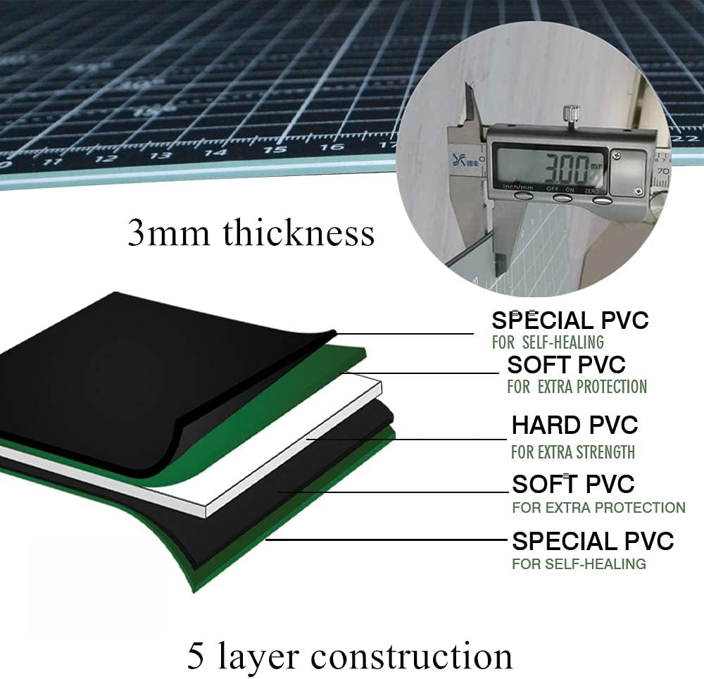 HEADLEY TOOLS 18" x 24" Thickened Self Healing Cutting Mat, A2 Rotary Cutting Sewing Mat for Crafts, Double Sided 5-Ply Table Cutting Board for Fabric Quilting Leather Arts Hobby Project, Grey/Black