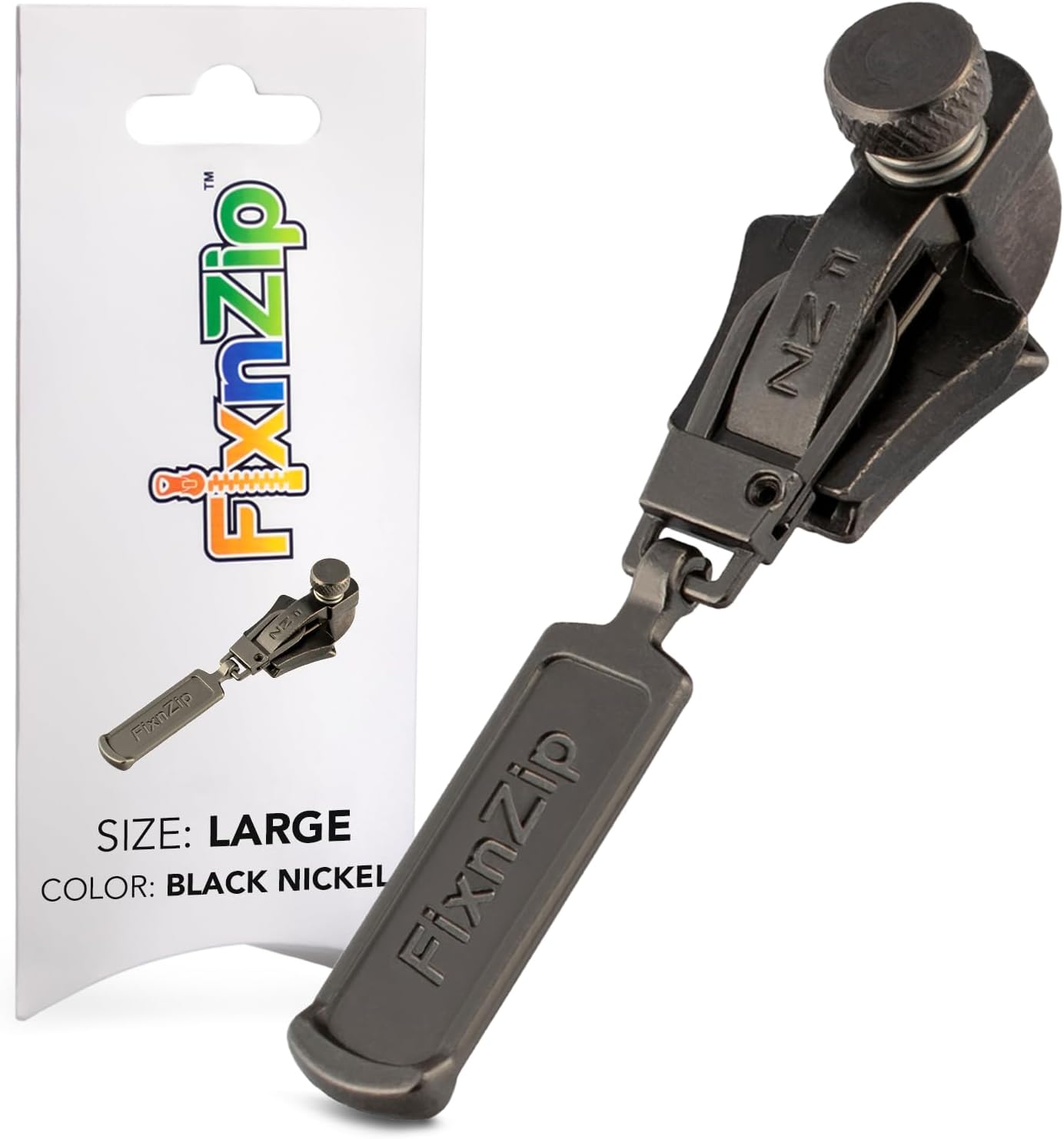 FixnZip (Large, Black Nickel) - See Size Guide - Universal Zipper Repair Kit for Wetsuits, Luggage, Zipper Replacement Repair Kit - Instant Zipper Fix