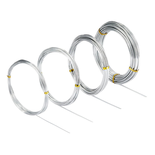 4 Pcs Aluminum Craft Wires, 3mm*10m, 2mm*5m, 1.5mm*5m, 1mm*5m, Bendable Craft Wire for Sculpting Armature DIY Jewelry Making (Silver)