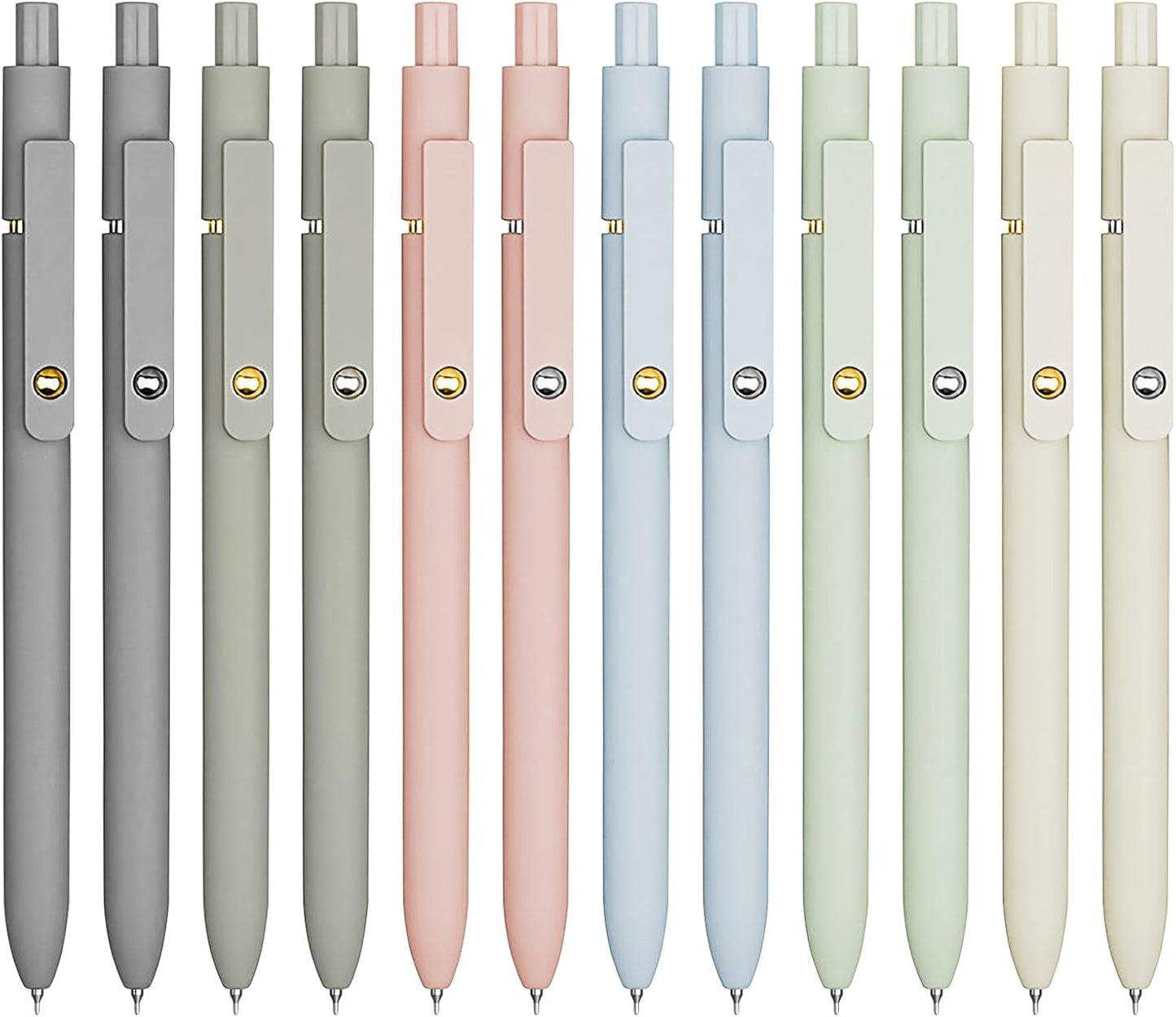 12 Pcs Gel Pens 0.5mm Quick Dry Black Ink Pens Fine Point Smooth Writing Pens, Cute Office and School Supplies Gifts for Women Teacher Students (12 Pcs Morandi Gold and Silver)