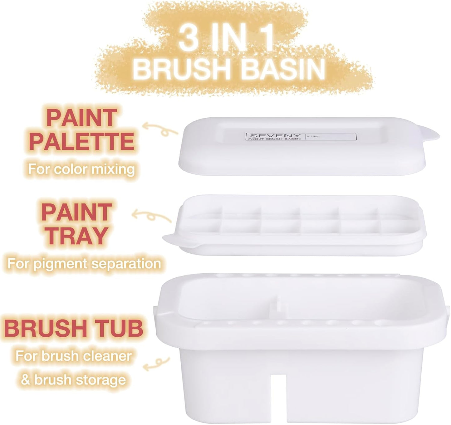 SEVENY Paint Brush Cleaner, Paint Brush Holder and Organizers with Palette for Acrylic, Watercolor, and Water-Based Paints (White)