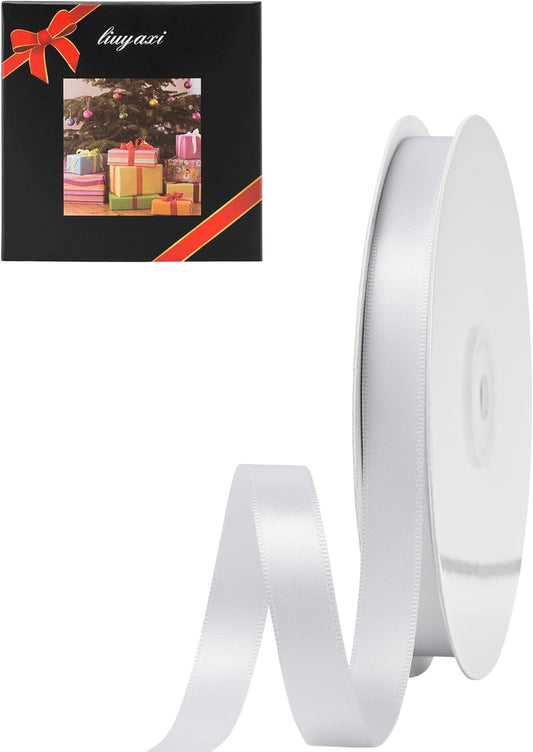 LIUYAXI White Satin Ribbon, Double Faced 1/2" X Continuous 25 Yards Ribbons Perfect for Gift Wrapping Bows Bouquet Wedding Craft and More